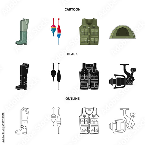 Isolated object of fish and fishing sign. Set of fish and equipment vector icon for stock.