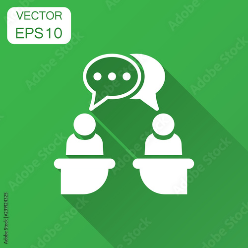 Politic debate icon in flat style. Presidential debates vector illustration with long shadow. Businessman discussion business concept.