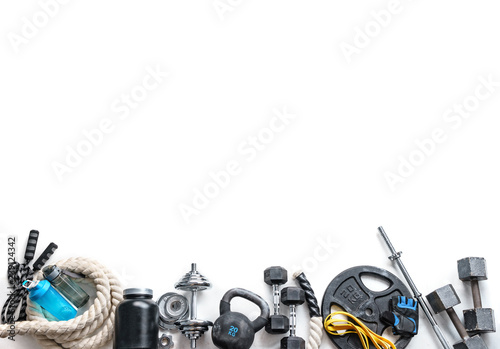 Sports equipment on a white...