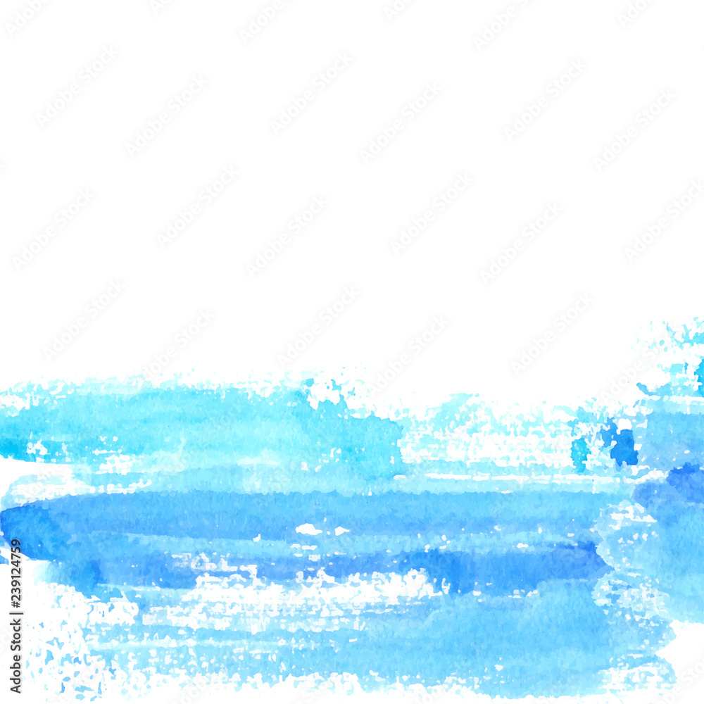 Blue watercolor element on white background with space for text. Can be used creating card or invitation card. Vector illustration.Horizontal composition.