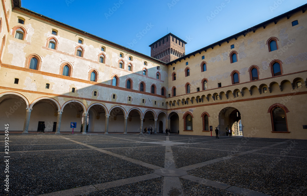 MILAN, ITALY, DECEMBER 5, 2018 - Rocchetta courtyard in Sforzesco Castle in Milan, Italy
