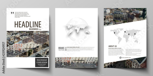 Business templates for brochure, magazine, flyer, report. Cover design template, abstract vector layout in A4 size. Colorful background made of dotted texture for travel business, urban cityscape.