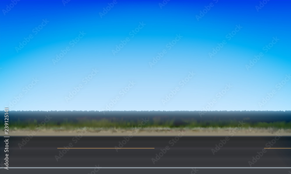 Side view of a road, roadside green meadow and clear blue sky background,  vector illustration Stock Vector | Adobe Stock