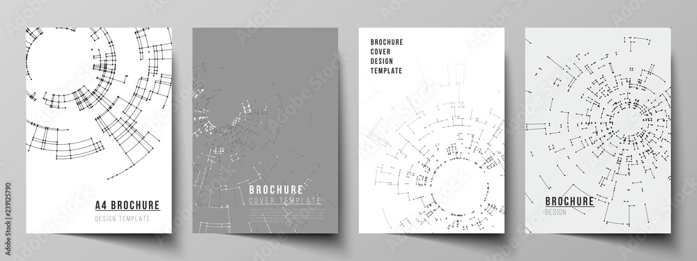 The vector layout of A4 format cover mockups design templates for brochure, flyer, booklet, report. Network connection concept with connecting lines and dots. Technology design, geometric background The vector layout of A4 format cover mockups design templates for brochure, flyer, booklet, report. Network connection concept with connecting lines and dots. Technology design, geometric background