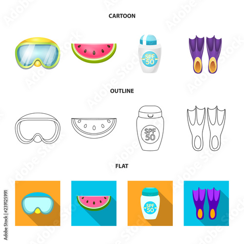 Vector illustration of equipment and swimming symbol. Collection of equipment and activity stock vector illustration.