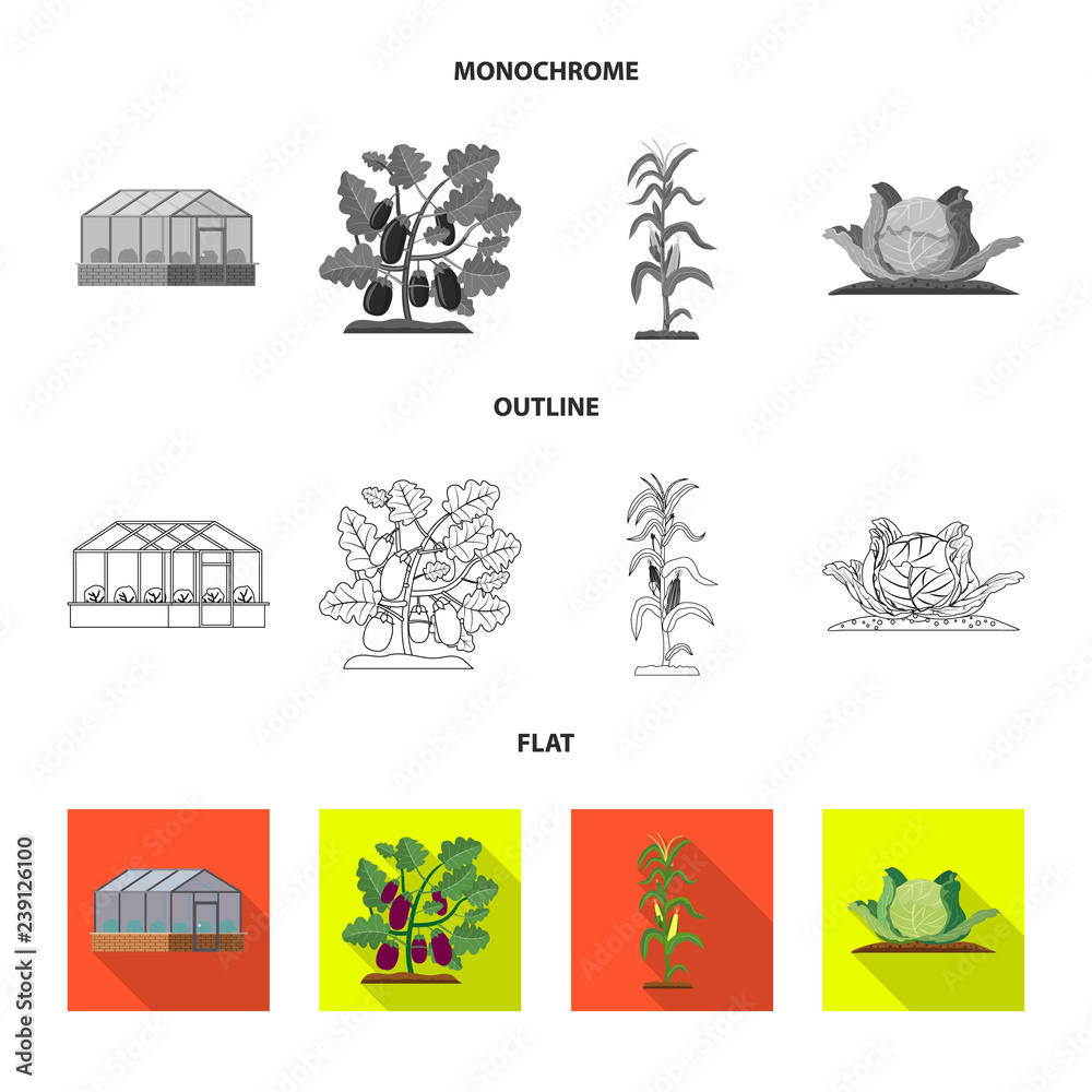 Vector design of greenhouse and plant icon. Set of greenhouse and garden stock vector illustration.
