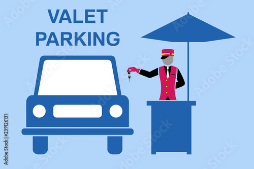 Valet parking signboard desing with valet table and umbrella photo