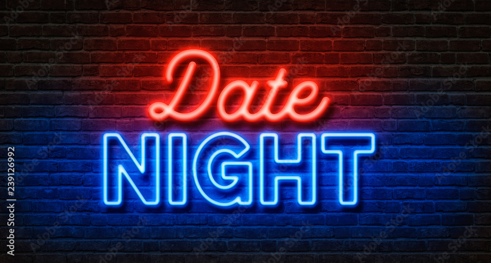 Obraz premium Neon sign on a brick wall - Date Night