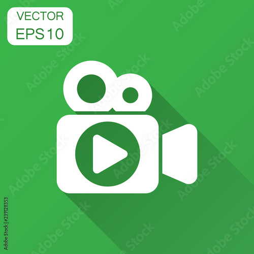 Video camera icon in flat style. Movie play vector illustration with long shadow. Video streaming business concept.