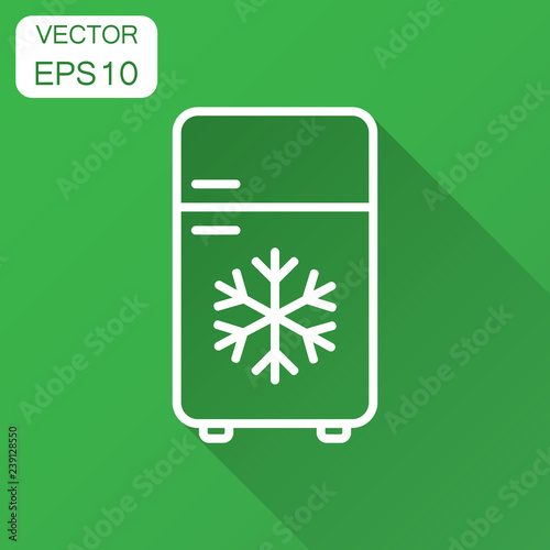 Fridge refrigerator icon in flat style. Freezer container vector illustration with long shadow. Fridge business concept.