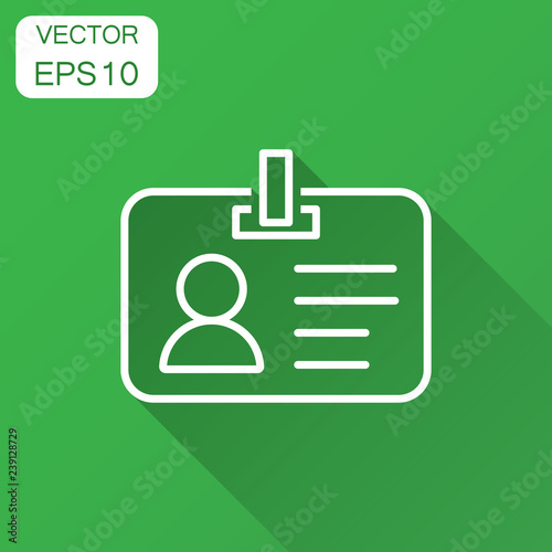 Id card icon in flat style. Identity badge vector illustration with long shadow. Access cardholder people business concept.