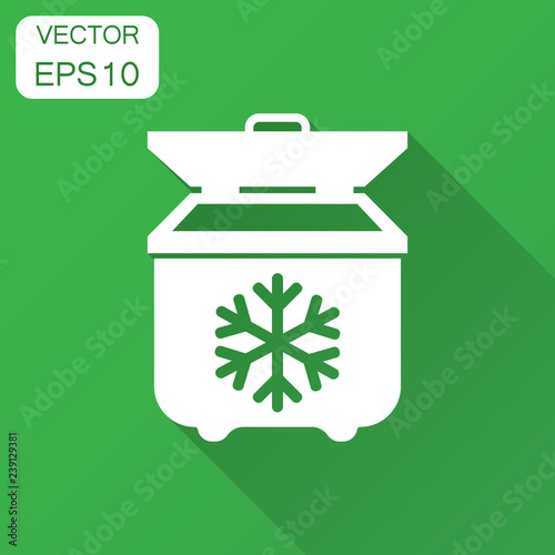 Portable fridge refrigerator icon in flat style. Freezer bag container vector illustration with long shadow. Fridge business concept.