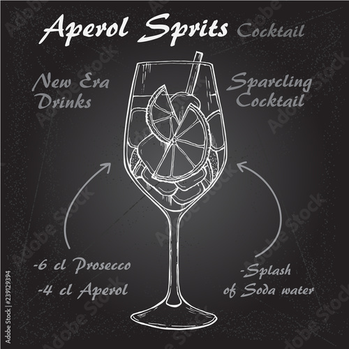 Aperol Sprits Cocktail vector Sketch illustration recipes 1