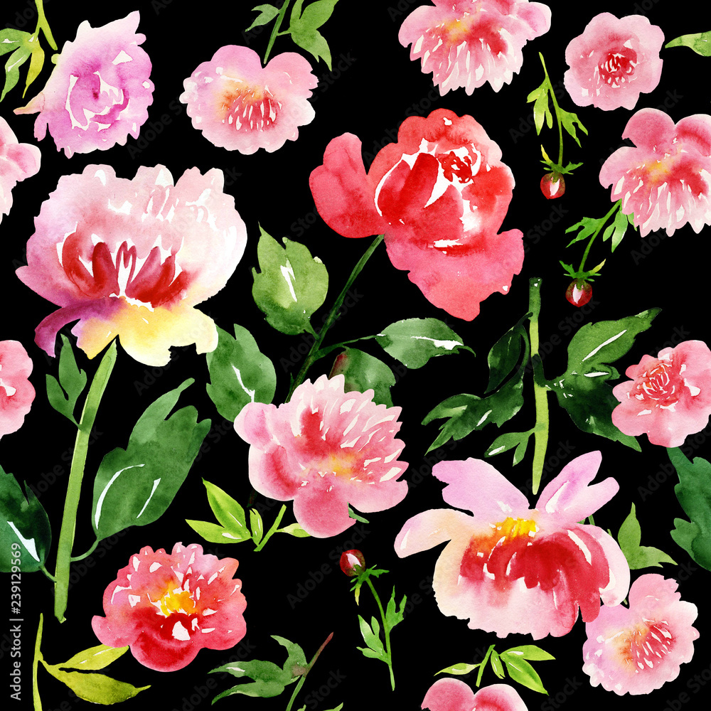 Shabby chic English rose. Seamless watercolor pattern.