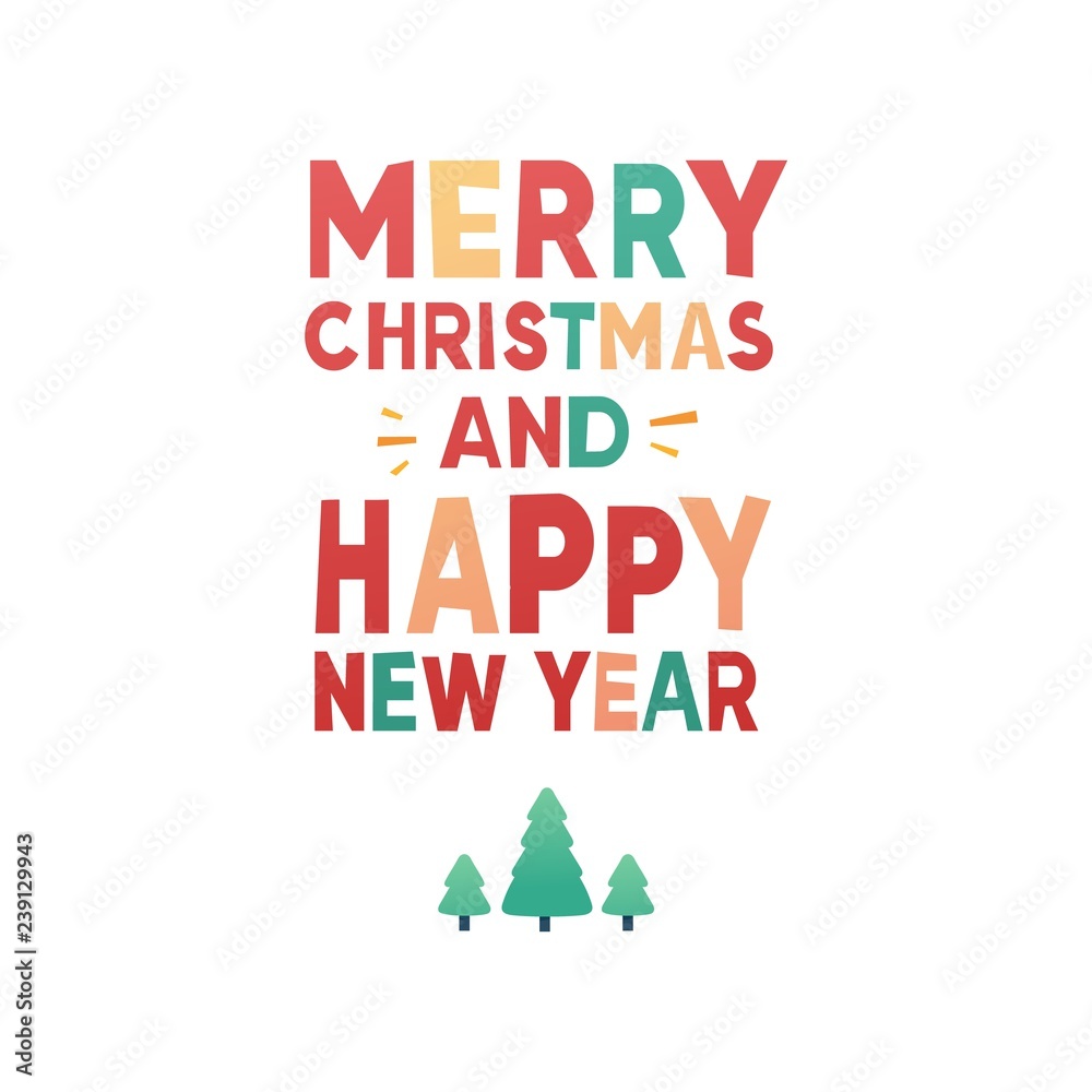 Template design banner for merry christmas offer. Happy New year layout  with christmas tree for postcard. Happy holiday greeting card with funny  letter. Vector Stock Vector | Adobe Stock