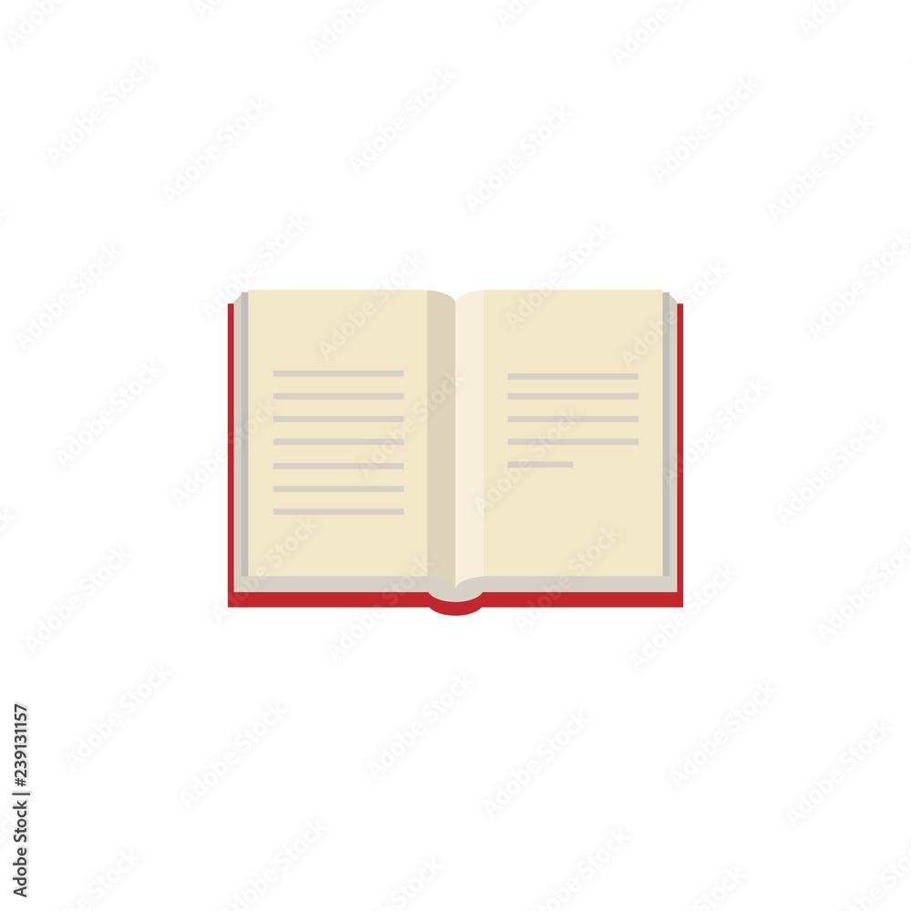 Open book with red bookcover. Flat icon isolated on white background. Flat icon. Open book with red bookcover. Flat icon isolated on white background. Flat icon.