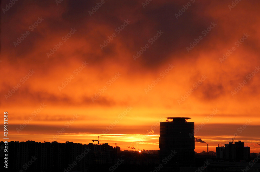 Urban industrial building on background of dawn Urban industrial building on background of dawn