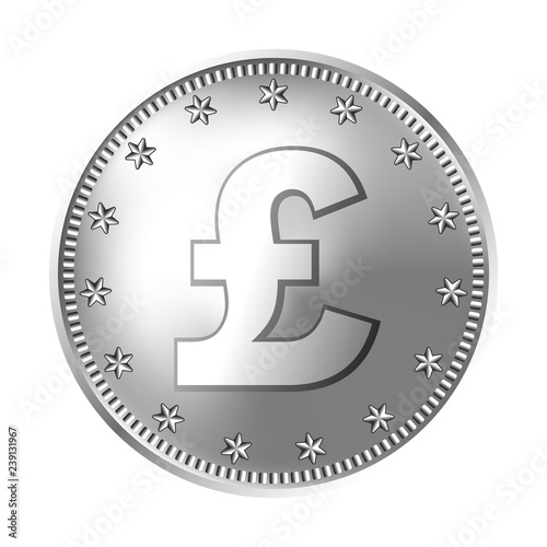 Silver Great Britain pound sterling coin, england money.