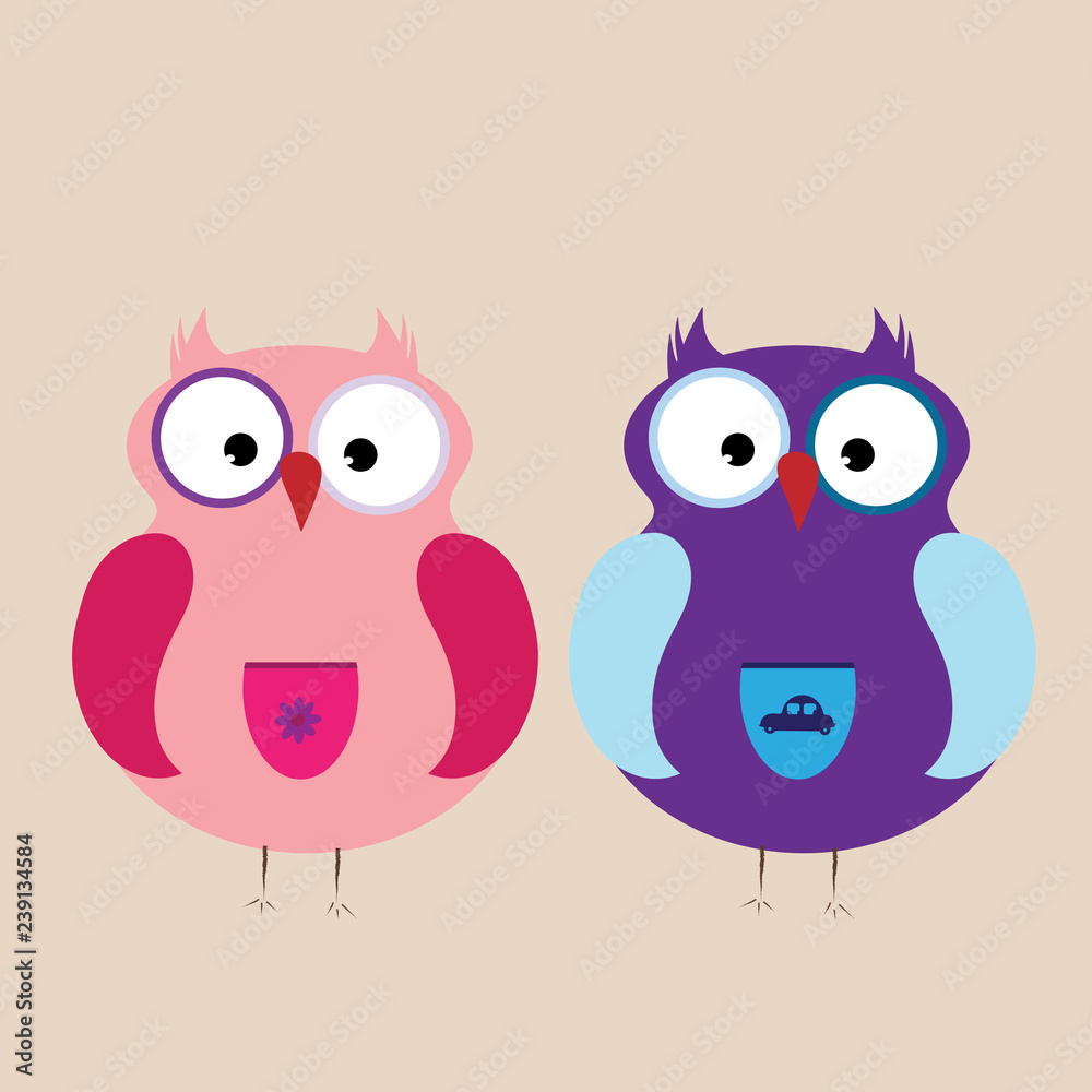 Vector illustration of couple of owl children. Vector illustration of couple of owl children.