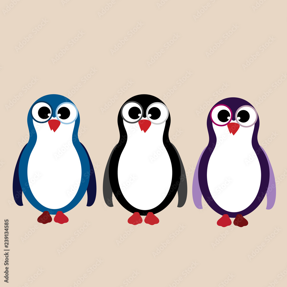Fototapeta premium Vector illustration of set of penguins.