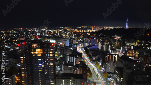 Night view of Sendai cityscape, Japan