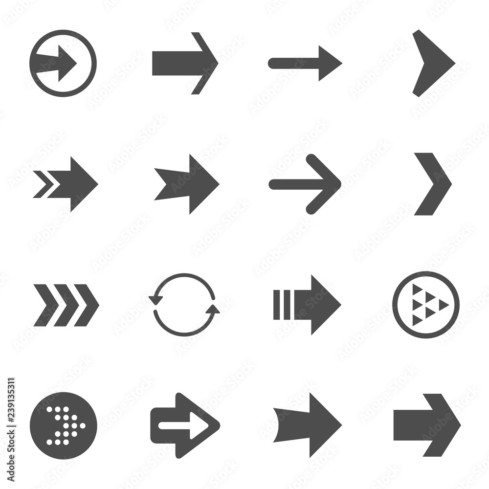 Different arrows. Set of 16 high quality web icons