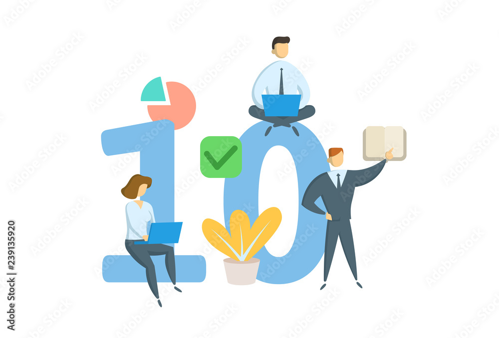 Number ten 10. Concept with keywords, letters, and icons. Colored flat vector illustration. Isolated on white background. Number ten 10. Concept with keywords, letters, and icons. Colored flat vector illustration. Isolated on white background.