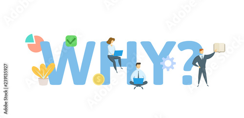 WHY Concept with keywords, letters, and icons. Colored flat vector illustration. Isolated on white background.