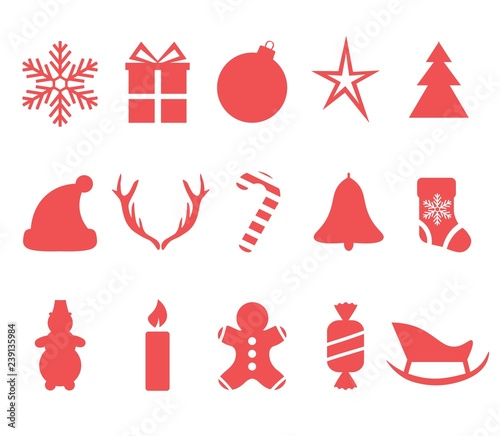 Christmas and New Year vector icons isolated on white background