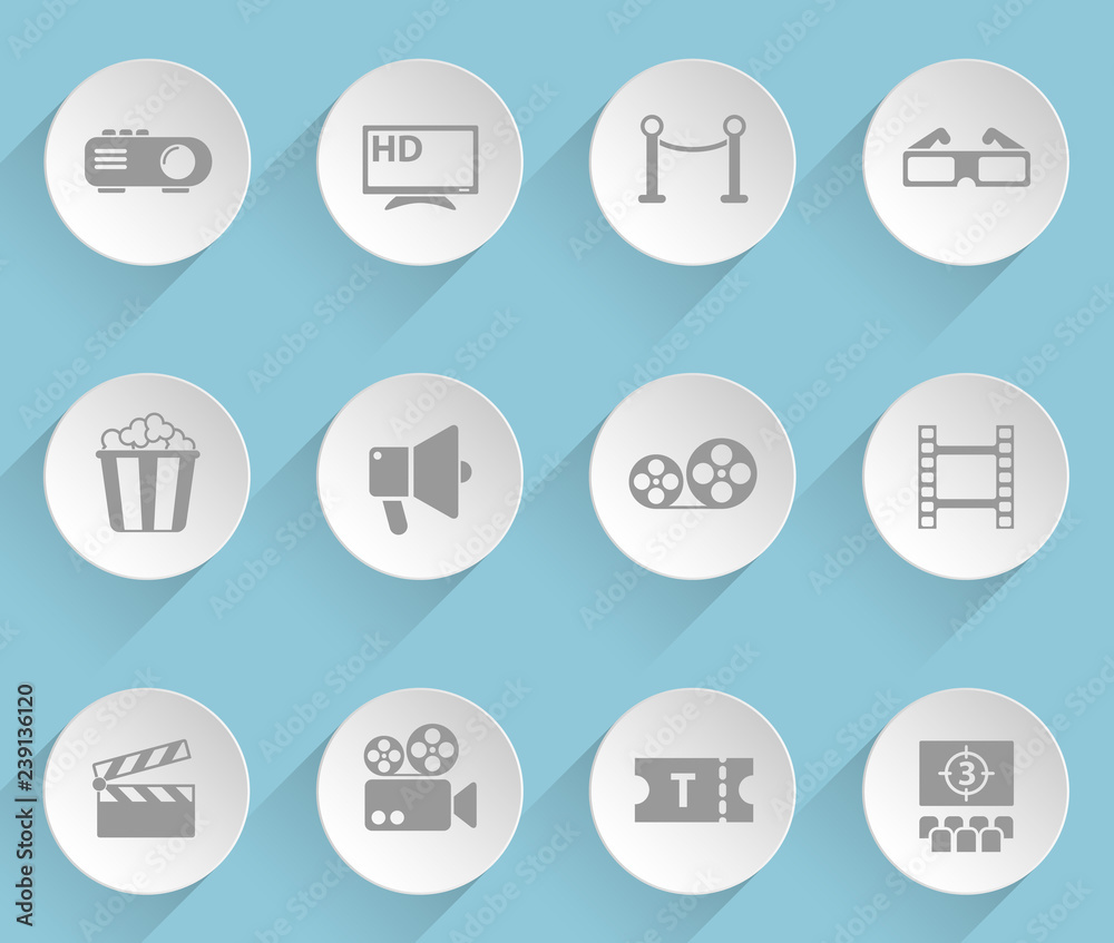cinema web icons on light paper circles