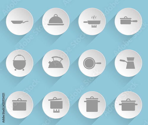 dishes web icons on light paper circles