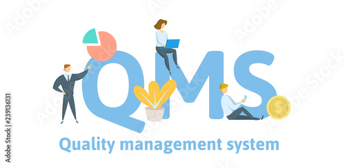QMS, quality management system. Concept with keywords, letters, and icons. Colored flat vector illustration. Isolated on white background. photo