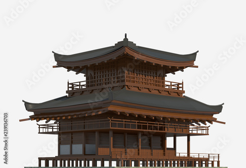 Japanese building isolated on white background 3d illustration