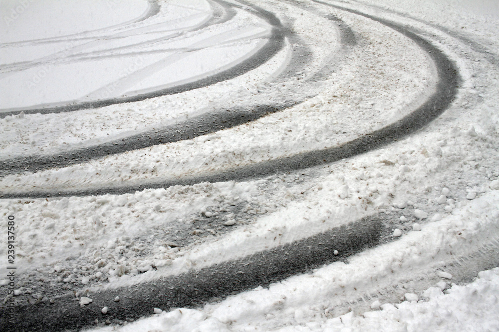 Fototapeta premium Winter snow. Heavy snow fall in the city. Uncleaned snow and ice. Blizzard