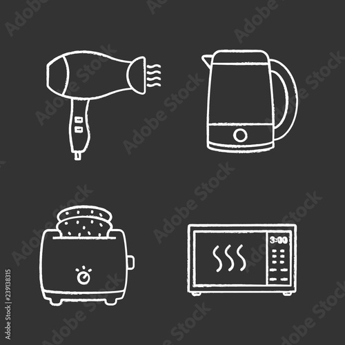 Household appliance chalk icons set