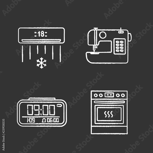Household appliance chalk icons set