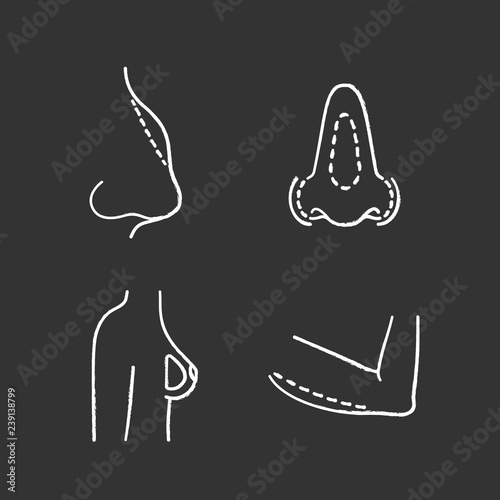 Plastic surgery chalk icons set