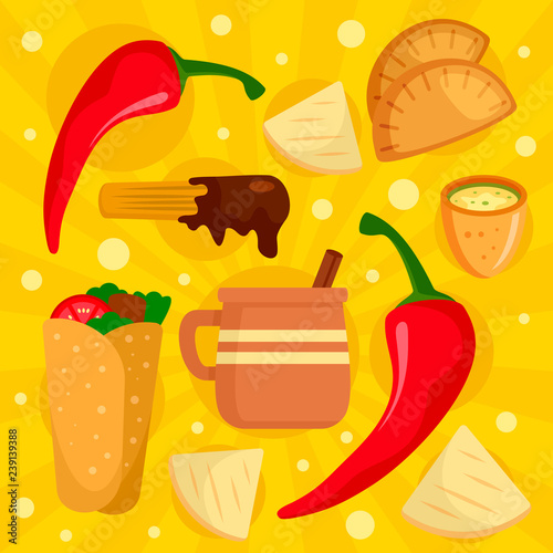 Chilli mexican food concept background. Flat illustration of chilli mexican food vector concept background for web design