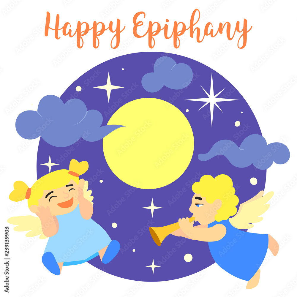 Happy epiphany angels concept background. Cartoon illustration of happy epiphany angels vector concept background for web design
