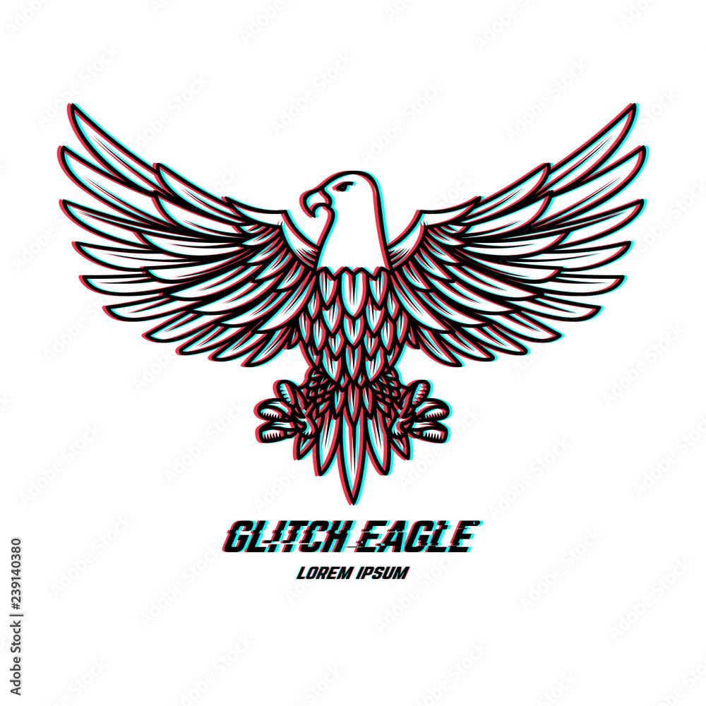 Fototapeta premium Eagle sign with glitch effect. Design element for logo, label, emblem, poster, t shirt.