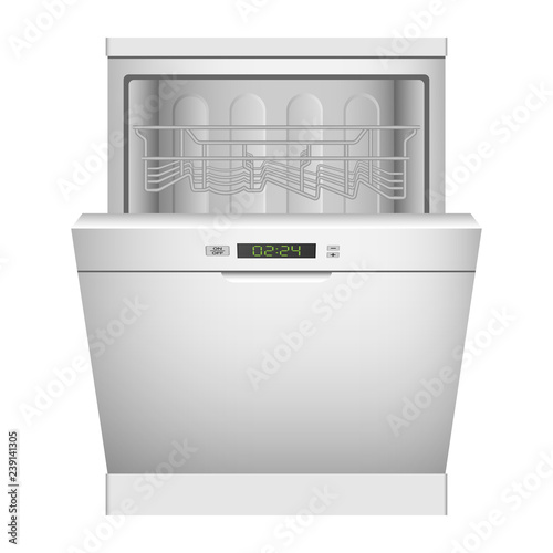 Kitchen dishwasher icon. Realistic illustration of kitchen dishwasher vector icon for web design