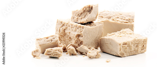 Dry yeast crumbled and yeast block for baking