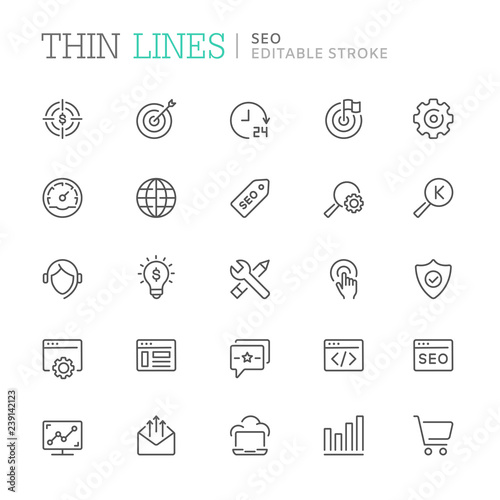 Collection of seo related line icons. Editable stroke