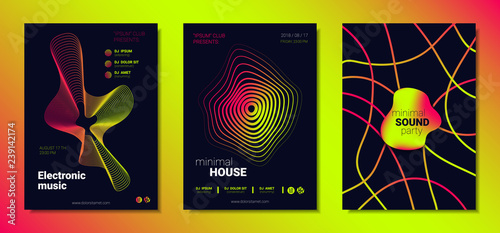 Music Posters Set witn Wave Lines and Distortion.