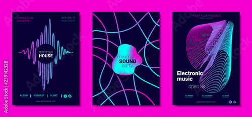 Music Posters Set witn Wave Lines and Distortion.