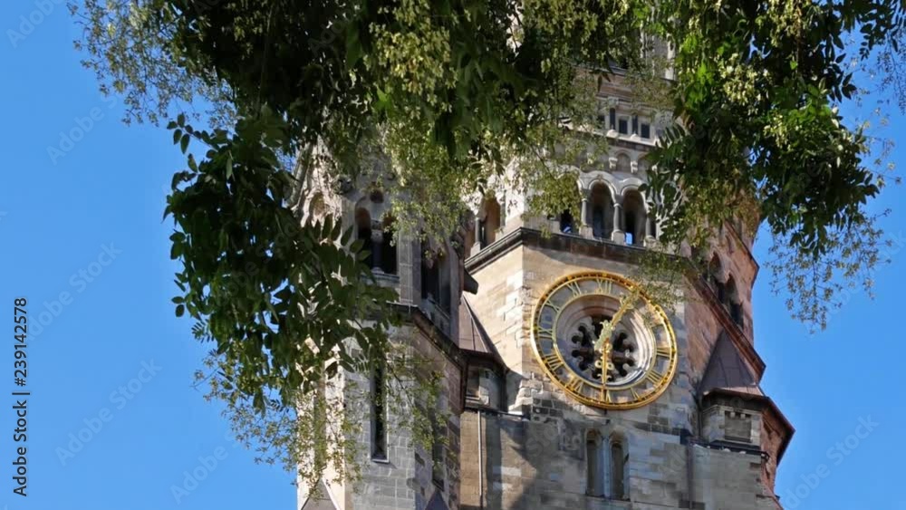 Close-up: Clock of Famous Kaiser Wilhelm Memorial Church Behind A Tree ...