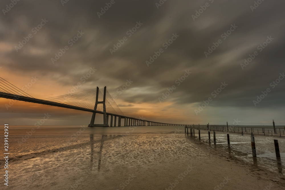 The traditional bridge over the river Tejo Vasco da Gama , Lisbon Portugal