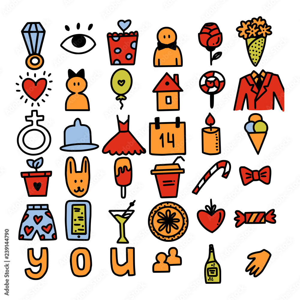 Fototapeta premium Romantic vector doodle icons