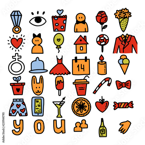 Romantic vector doodle icons