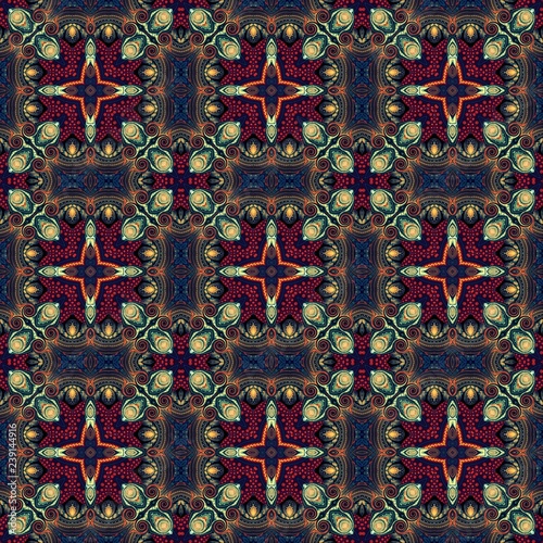 Seamless raster pattern in oriental style Flower psychedelic mosaic Pattern for wallpaper, backgrounds, decor for tapestries, carpet © natuliya